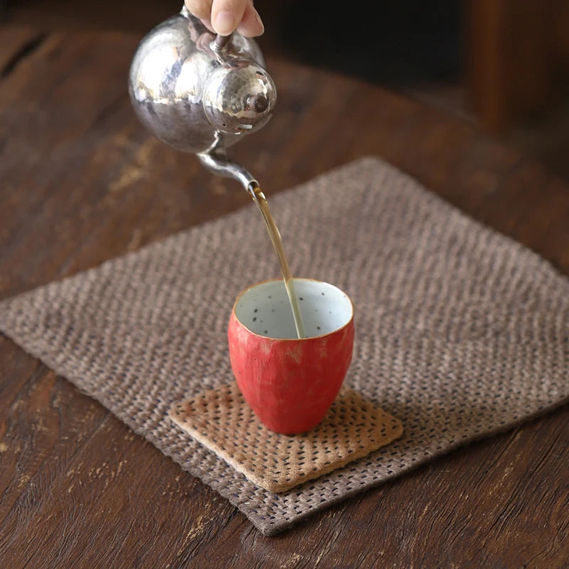 Spray at the beginning of the persimmon hand master cup red cup of jingdezhen art mugs high temperature ceramic tea set