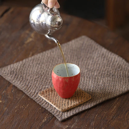 Spray at the beginning of the persimmon hand master cup red cup of jingdezhen art mugs high temperature ceramic tea set