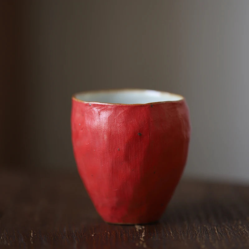 Spray at the beginning of the persimmon hand master cup red cup of jingdezhen art mugs high temperature ceramic tea set