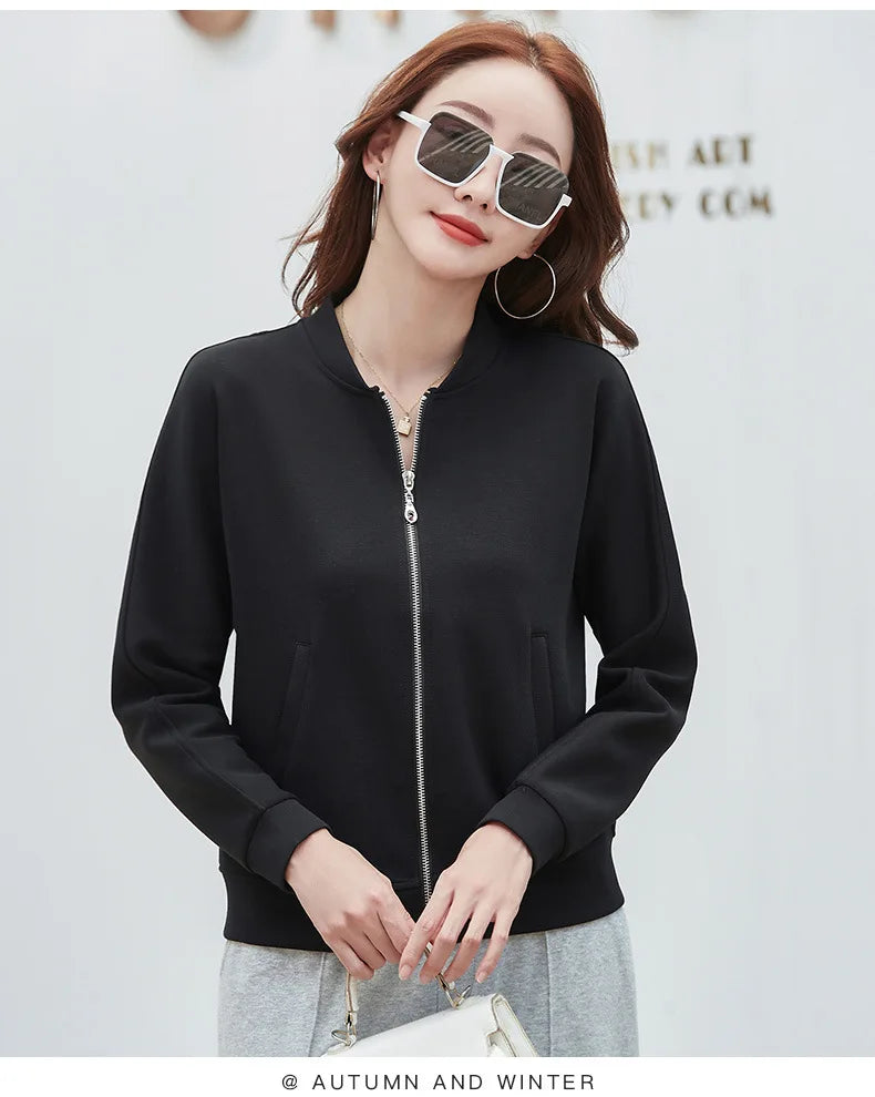 Spring Autumn Casual Sporty Jacke Women's  Jacket Stand Collar Streetwear All-match Zippered Coat