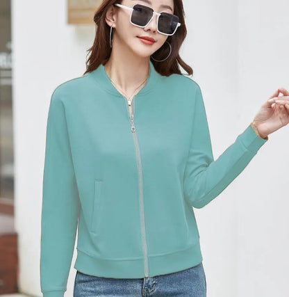 Spring Autumn Casual Sporty Jacke Women's  Jacket Stand Collar Streetwear All-match Zippered Coat