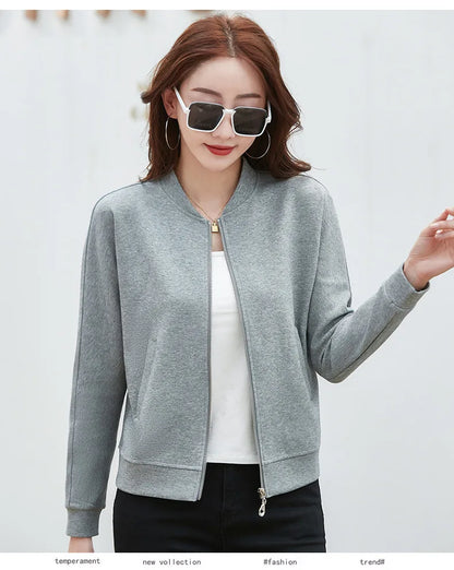 Spring Autumn Casual Sporty Jacke Women's  Jacket Stand Collar Streetwear All-match Zippered Coat