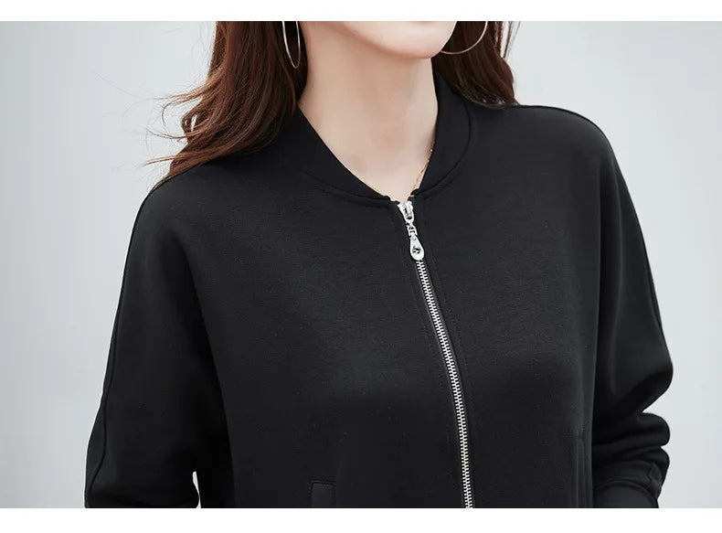 Spring Autumn Casual Sporty Jacke Women's  Jacket Stand Collar Streetwear All-match Zippered Coat