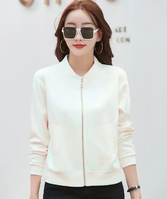 Spring Autumn Casual Sporty Jacke Women's  Jacket Stand Collar Streetwear All-match Zippered Coat