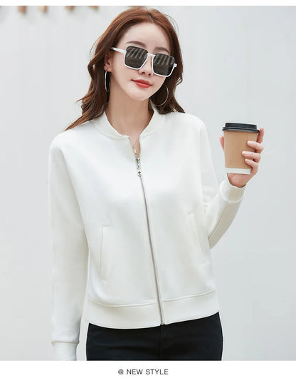 Spring Autumn Casual Sporty Jacke Women's  Jacket Stand Collar Streetwear All-match Zippered Coat