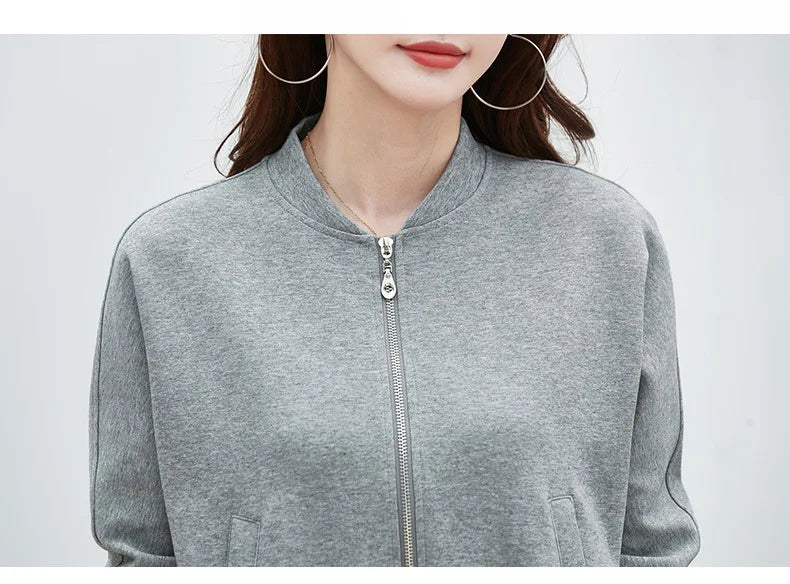 Spring Autumn Casual Sporty Jacke Women's  Jacket Stand Collar Streetwear All-match Zippered Coat