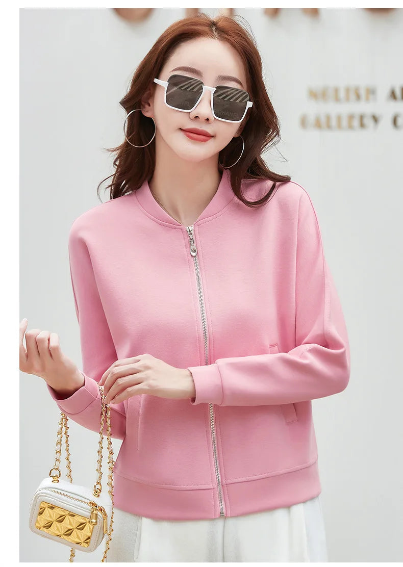 Spring Autumn Casual Sporty Jacke Women's  Jacket Stand Collar Streetwear All-match Zippered Coat