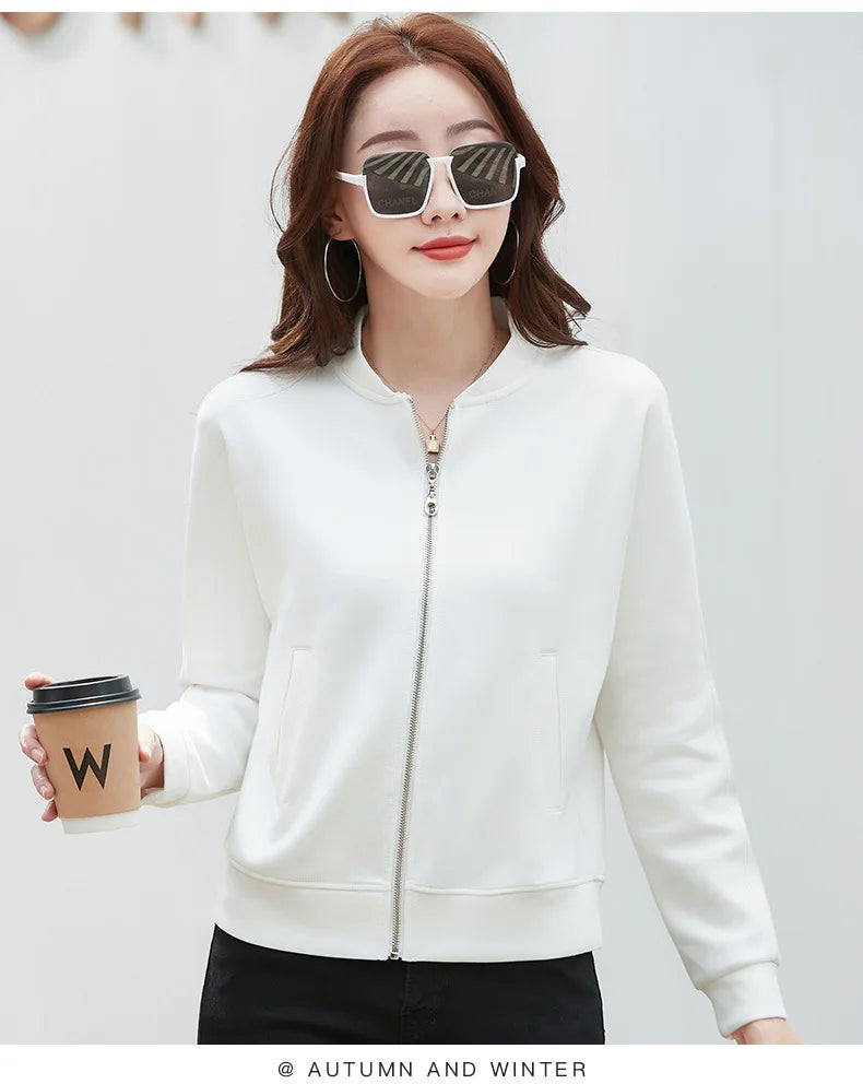 Spring Autumn Casual Sporty Jacke Women's  Jacket Stand Collar Streetwear All-match Zippered Coat