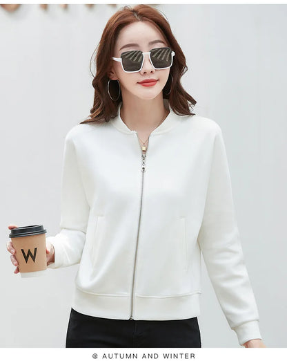 Spring Autumn Casual Sporty Jacke Women's  Jacket Stand Collar Streetwear All-match Zippered Coat
