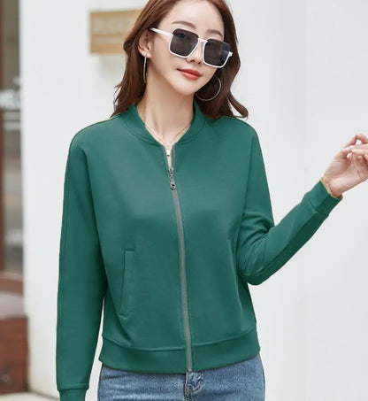 Spring Autumn Casual Sporty Jacke Women's  Jacket Stand Collar Streetwear All-match Zippered Coat