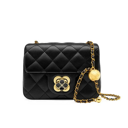 Spring New Rhombus Women's Genuine Leather Luxury Gold Ball Chain Underarm Shoulder Messenger Small Square Bag
