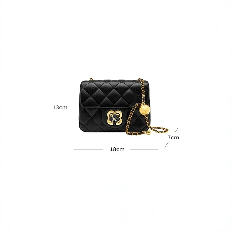 Spring New Rhombus Women's Genuine Leather Luxury Gold Ball Chain Underarm Shoulder Messenger Small Square Bag