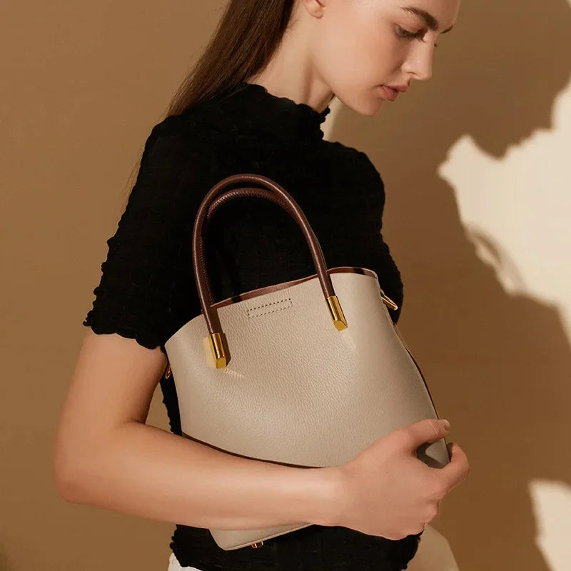 Spring and Summer 2024 Niche Genuine Leather Bucket Women's All-match Western-style Handbag High-end Casual Crossbody Bag Co