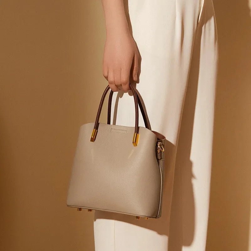 Spring and Summer 2024 Niche Genuine Leather Bucket Women's All-match Western-style Handbag High-end Casual Crossbody Bag Co