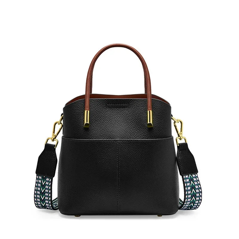 Spring and Summer 2024 Niche Genuine Leather Bucket Women's All-match Western-style Handbag High-end Casual Crossbody Bag Co