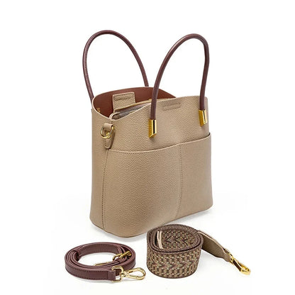Spring and Summer 2024 Niche Genuine Leather Bucket Women's All-match Western-style Handbag High-end Casual Crossbody Bag Co