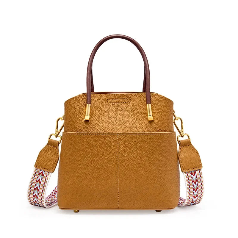 Spring and Summer 2024 Niche Genuine Leather Bucket Women's All-match Western-style Handbag High-end Casual Crossbody Bag Co