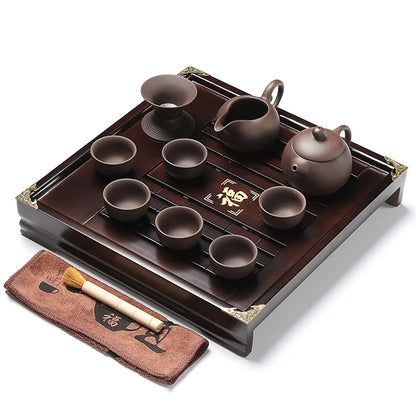 Square wood tea tray complete tea set Chinese kungfu tea sets wooden table for yixing zisha purple clay tea pot cup pitcher