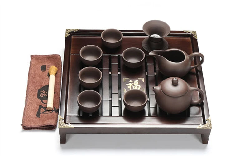 Square wood tea tray complete tea set Chinese kungfu tea sets wooden table for yixing zisha purple clay tea pot cup pitcher