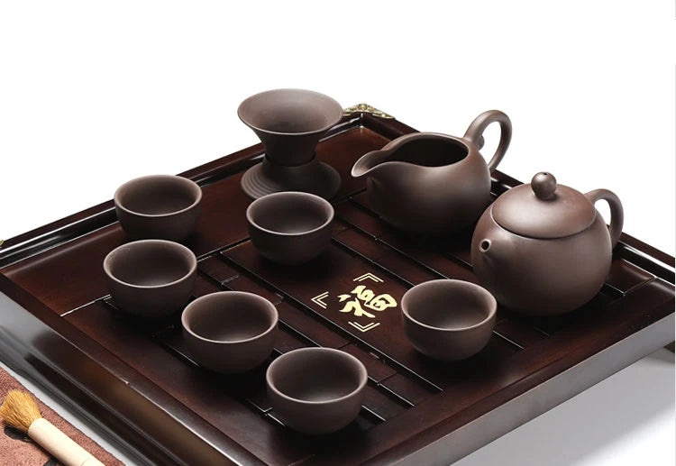 Square wood tea tray complete tea set Chinese kungfu tea sets wooden table for yixing zisha purple clay tea pot cup pitcher