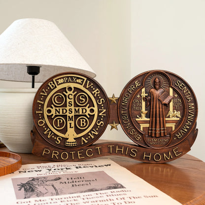 St. Benedict Decorative Religious Medal Catholic Saint Image Wooden Ornament St. Benedict Crucifix Exorcism Family Protection