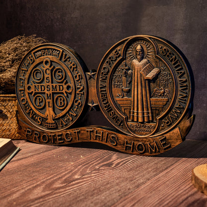 St. Benedict Decorative Religious Medal Catholic Saint Image Wooden Ornament St. Benedict Crucifix Exorcism Family Protection