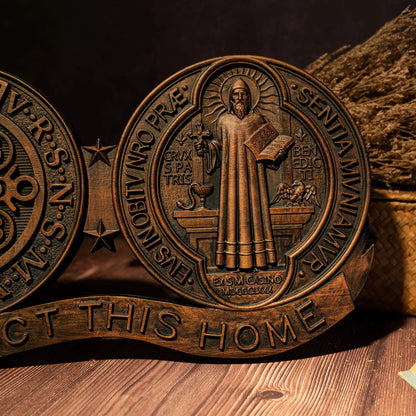 St. Benedict Decorative Religious Medal Catholic Saint Image Wooden Ornament St. Benedict Crucifix Exorcism Family Protection