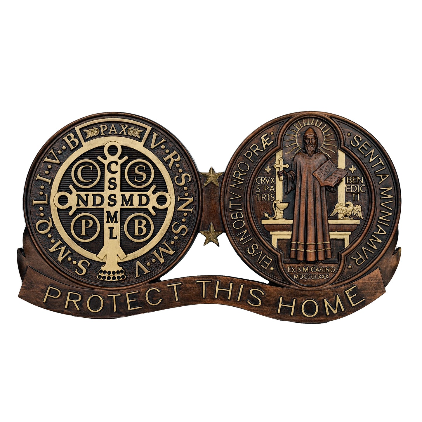St. Benedict Decorative Religious Medal Catholic Saint Image Wooden Ornament St. Benedict Crucifix Exorcism Family Protection