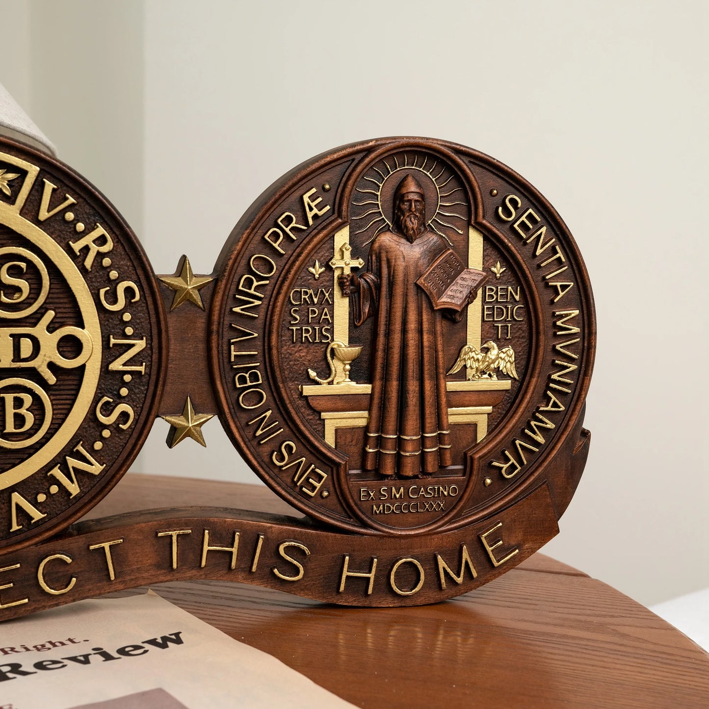 St. Benedict Decorative Religious Medal Catholic Saint Image Wooden Ornament St. Benedict Crucifix Exorcism Family Protection