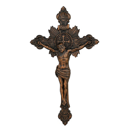 St. Benedict Exorcism Cross Wood Carving, Catholic Icon Statue, Wooden Cross Baptismal Decorative Craftsmanship, Religious Gift