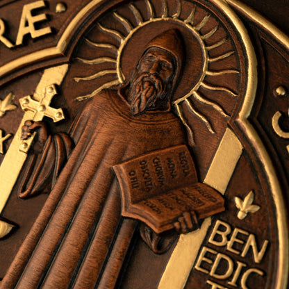St. Benedict's Exorcism Medal Holy Plaque Catholic Christian Wood Carving Religious Plaque Personalized Baptism Wall Decor Gift