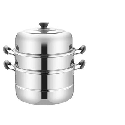 Stainless Steamer Three-Layer Steamed Bread Steamer Thickened Two-Layer Household Small Gas Stove Pot  with Cover Single Bottom