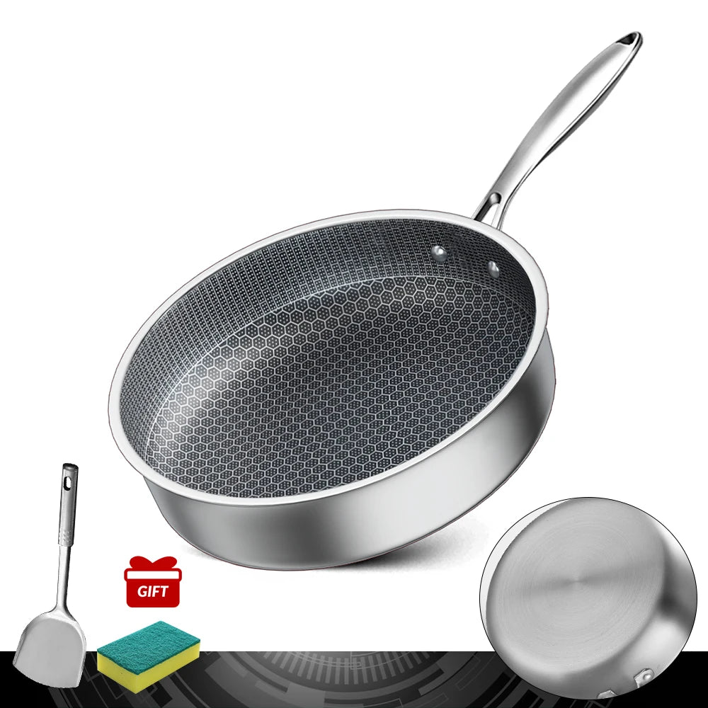 Stainless Steel Frying Pan 24/26/28/30cm Kitchen Non-stick Pan Cooking Skillet Kitchen Nonstick Skillet Induction Frying Pan