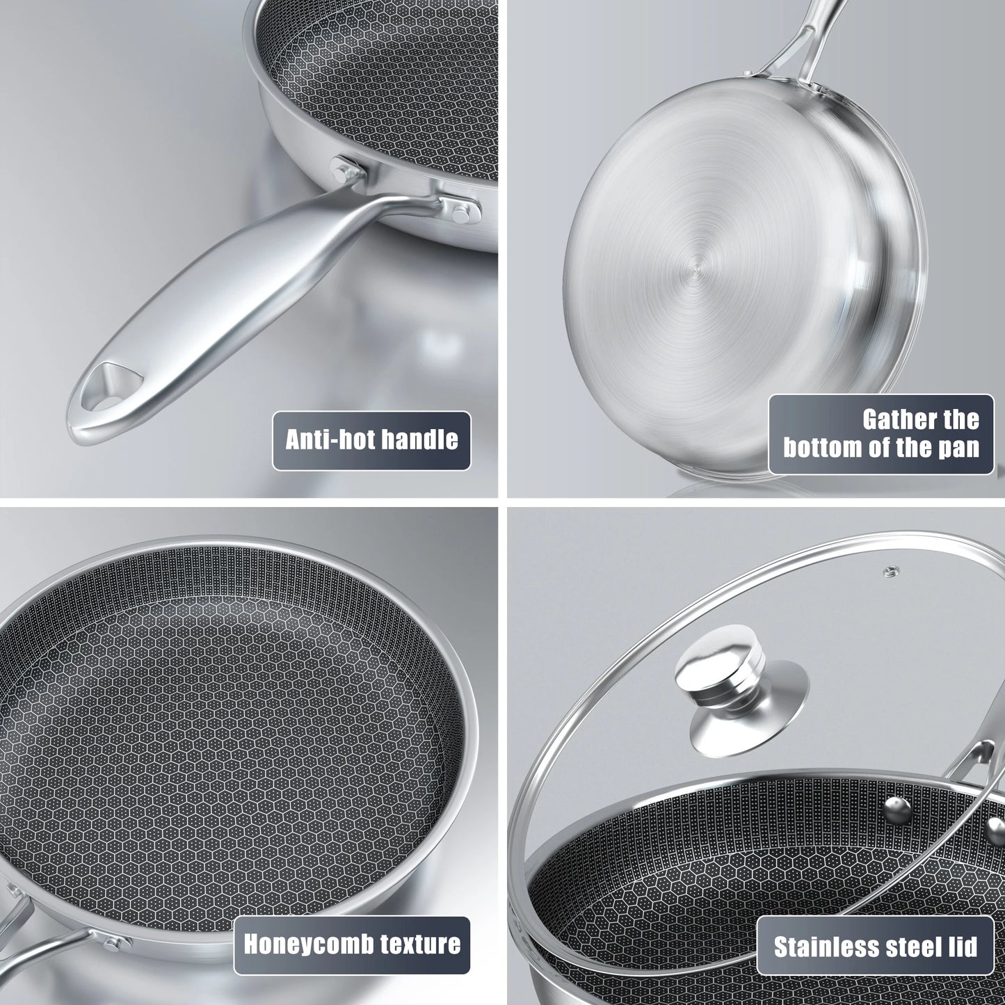 Stainless Steel Frying Pan 24/26/28/30cm Kitchen Non-stick Pan Cooking Skillet Kitchen Nonstick Skillet Induction Frying Pan