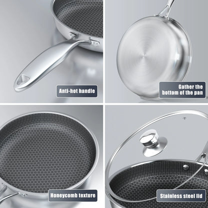 Stainless Steel Frying Pan 24/26/28/30cm Kitchen Non-stick Pan Cooking Skillet Kitchen Nonstick Skillet Induction Frying Pan
