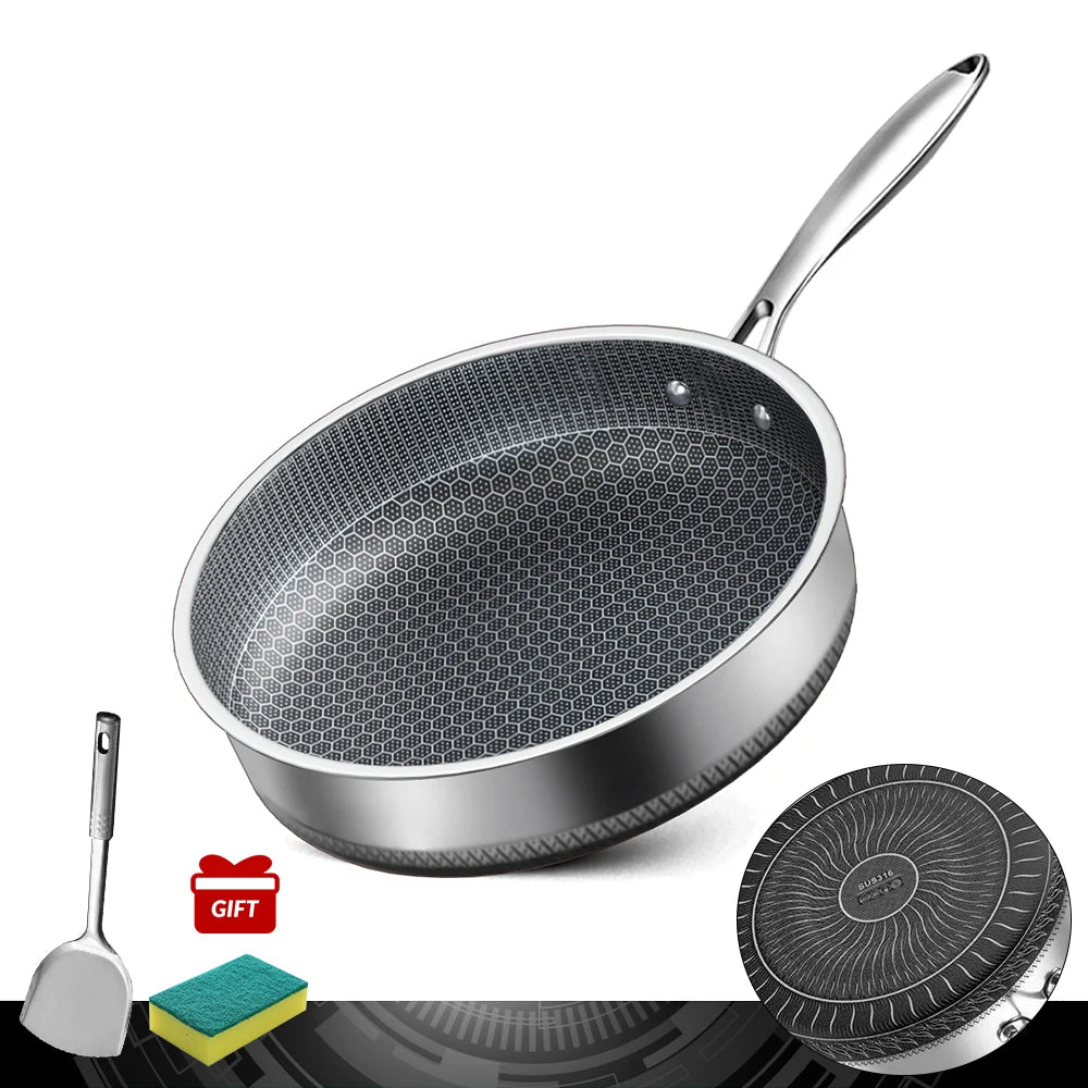 Stainless Steel Frying Pan 24/26/28/30cm Kitchen Non-stick Pan Cooking Skillet Kitchen Nonstick Skillet Induction Frying Pan