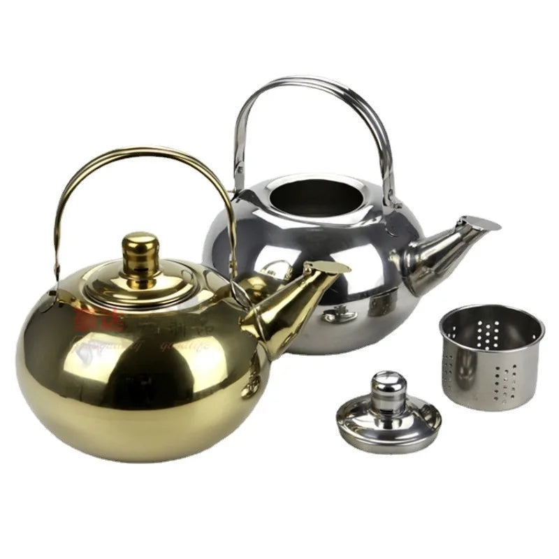 Stainless Steel Gold Teapot Coffee Pot Kettle with Tea Leaf Infuser Filter Coffee Maker Large Capacity Kung Fu Tea Set Tea Pot