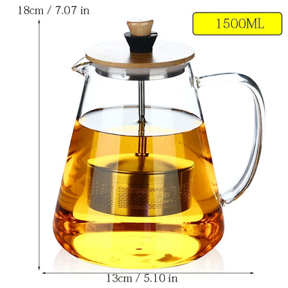 Stainless Steel Infuser Teapot Clear Borosilica Glass Filter Flower Tea Pot Heat Resistant Heated Container Boiling Kettle Tool