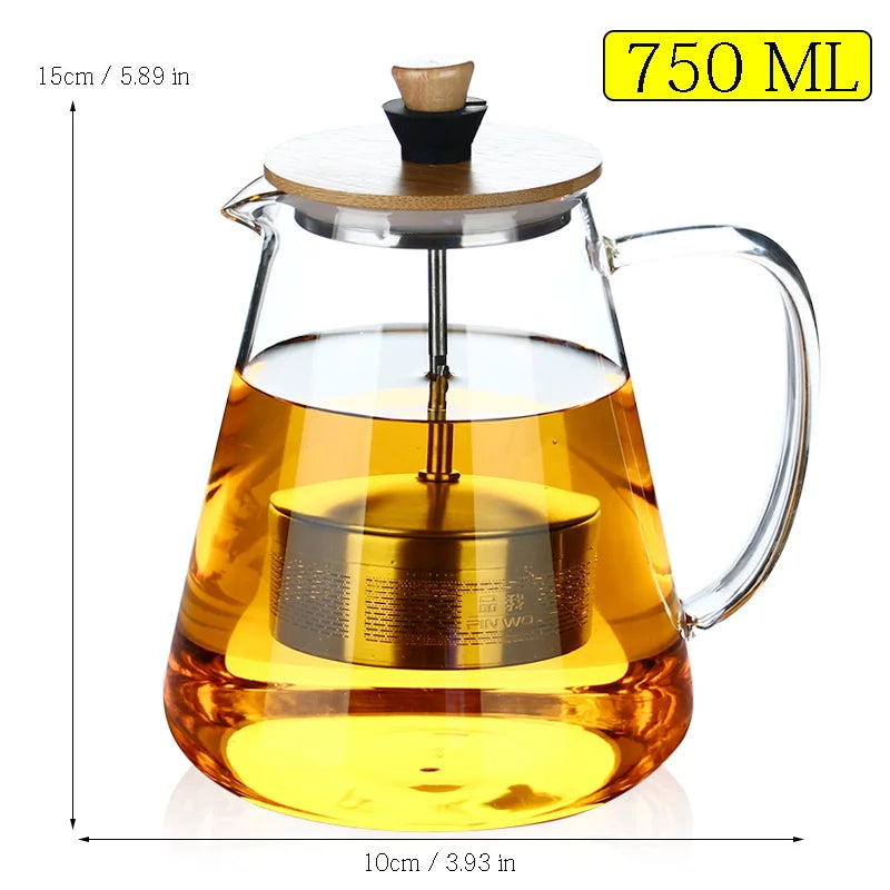Stainless Steel Infuser Teapot Clear Borosilica Glass Filter Flower Tea Pot Heat Resistant Heated Container Boiling Kettle Tool