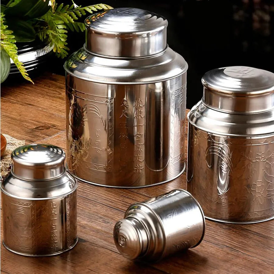 Stainless Steel Large Tea Caddy, Tea Packaging Iron Box, Household Portable Mini Metal Tea Box, Small Sealed Tea Canister