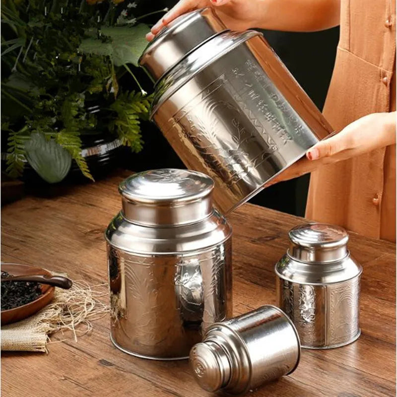 Stainless Steel Large Tea Caddy, Tea Packaging Iron Box, Household Portable Mini Metal Tea Box, Small Sealed Tea Canister