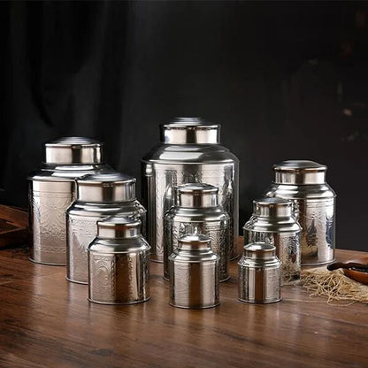 Stainless Steel Large Tea Caddy, Tea Packaging Iron Box, Household Portable Mini Metal Tea Box, Small Sealed Tea Canister