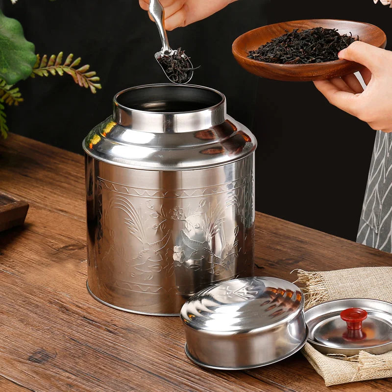 Stainless Steel Large Tea Caddy, Tea Packaging Iron Box, Household Portable Mini Metal Tea Box, Small Sealed Tea Canister