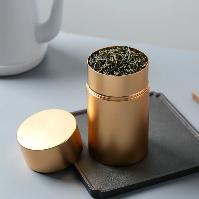 Stainless Steel Metal Tea Caddy, Sealed Tank, External Teeth, Tin Can, Metal Canister, Large, 430ml