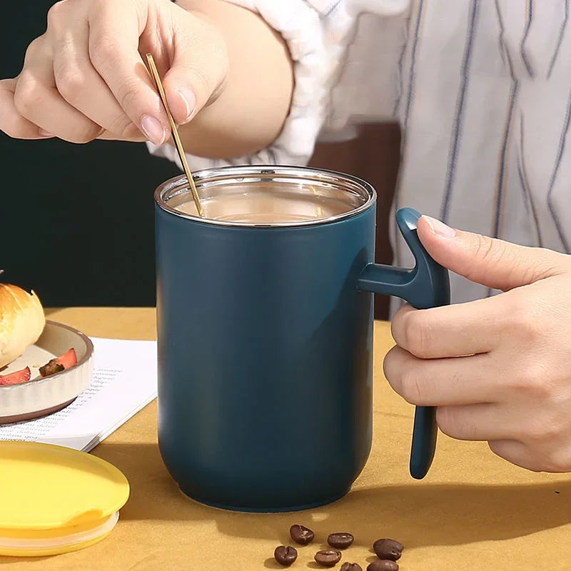 Stainless Steel Milk Coffee Mug Double Layer Leakproof Coffee Cup With Lid Kitchen Drinkware Breakfast Tea Mug