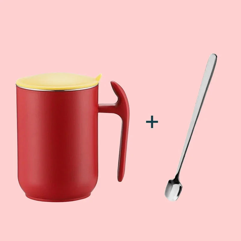 Stainless Steel Milk Coffee Mug Double Layer Leakproof Coffee Cup With Lid Kitchen Drinkware Breakfast Tea Mug