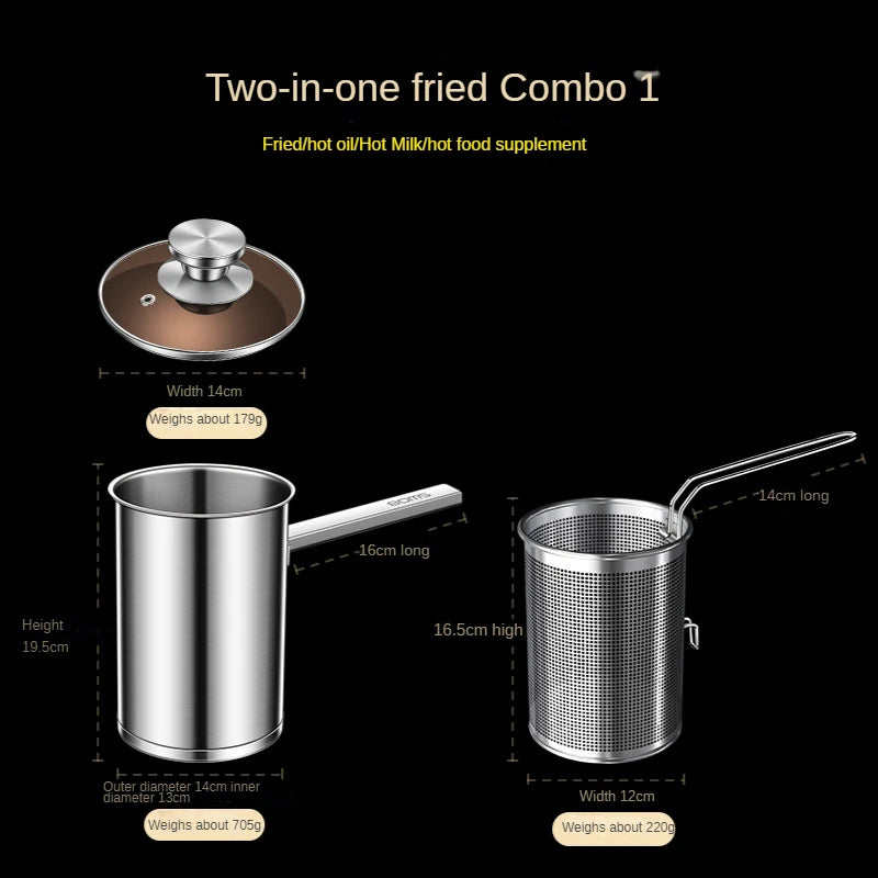 Stainless Steel Multifunction Pot With Lid Deep Fryer With Basket strainer French Fries Soup Noodle Induction Cooker Gas Kitchen