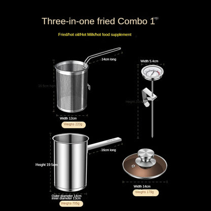 Stainless Steel Multifunction Pot With Lid Deep Fryer With Basket strainer French Fries Soup Noodle Induction Cooker Gas Kitchen