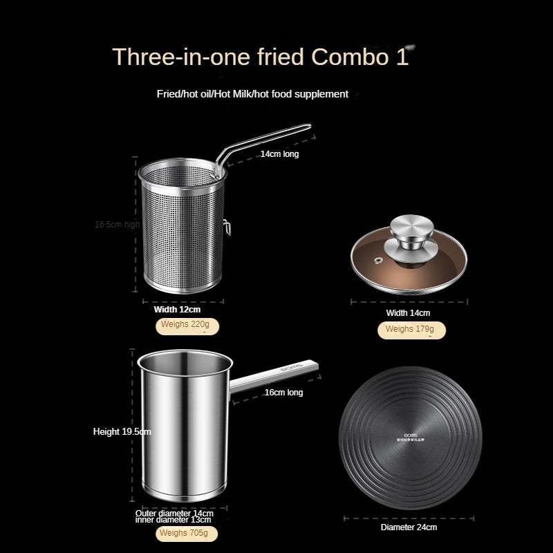 Stainless Steel Multifunction Pot With Lid Deep Fryer With Basket strainer French Fries Soup Noodle Induction Cooker Gas Kitchen