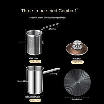 Stainless Steel Multifunction Pot With Lid Deep Fryer With Basket strainer French Fries Soup Noodle Induction Cooker Gas Kitchen
